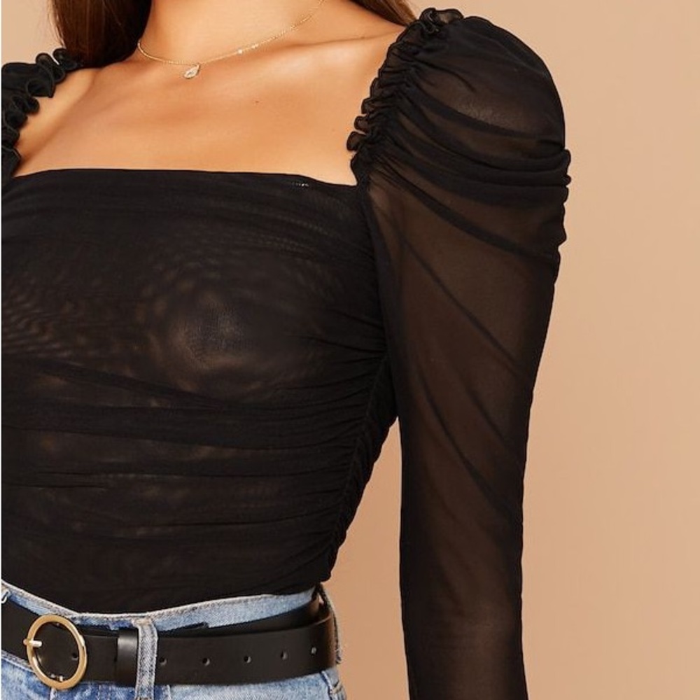 ✨4/$20 Square Neck Black Mesh Long Sleeve Top
